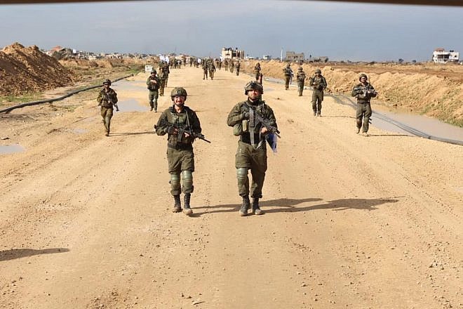 IDF soldiers leave the Gaza Strip in the Beit Hanun area as part of a rotation of forces, Jan. 30, 2024. Photo by TPS.
