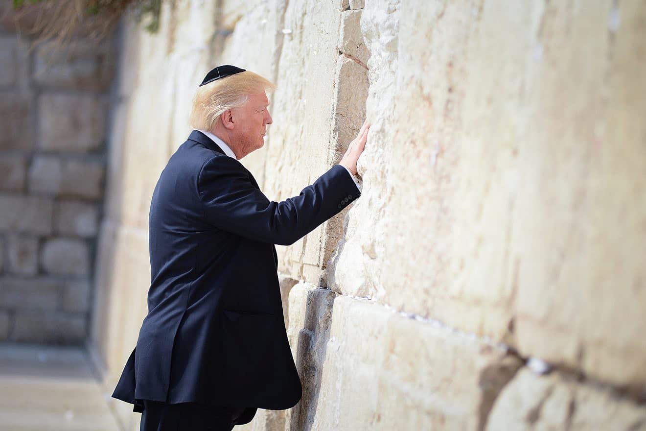 U.S. President Donald Trump prays at the Western Wall in the Old City of Jerusalem, May 22, 2017. Photo by Mendy Hechtman/Flash90.