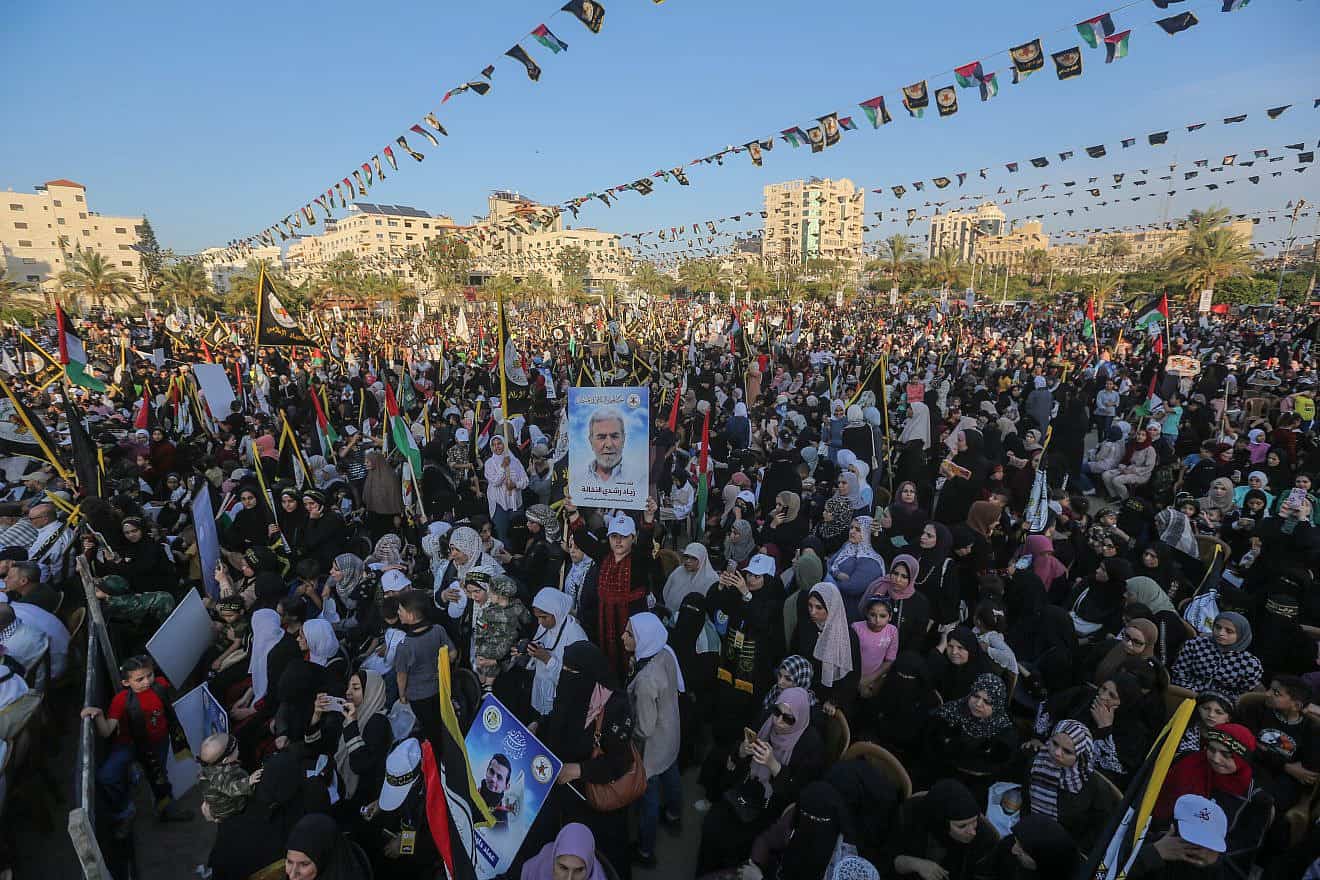 Supporters of Palestinian Islamic Jihad participate in a rally in Gaza City marking the 36th anniversary of the movement's foundation, Oct. 6, 2023. Photo by Atia Mohammed/Flash90.