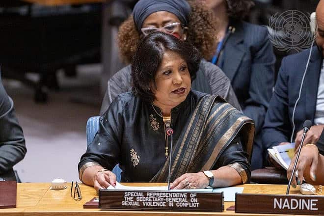 Pramila Patten, special representative of the U.N. secretary-general on sexual violence in conflict, briefs the U.N. Security Council during a meeting on women, peace and security on July 14, 2023. Credit: Eskinder Debebe/U.N. Photo.