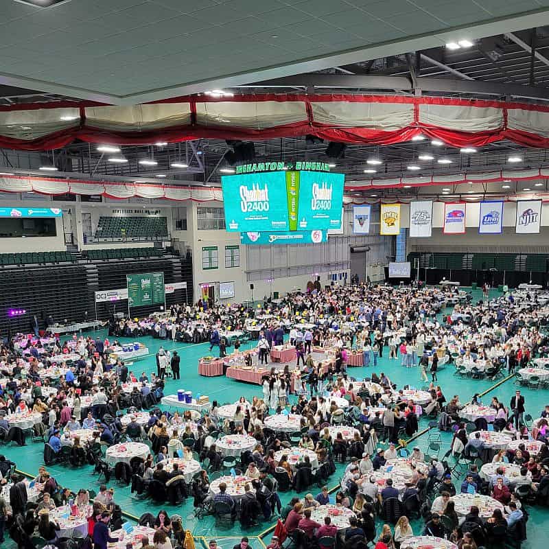 Thousands of Binghamton University students celebrated Shabbat with food, song and prayers for the Israeli hostages still being held in the Gaza Strip since Oct. 7, 2023 in a photo taken before the start of Shabbat on April 5, 2024. Photo by S. Grossbaum/Chabad of Binghamton.