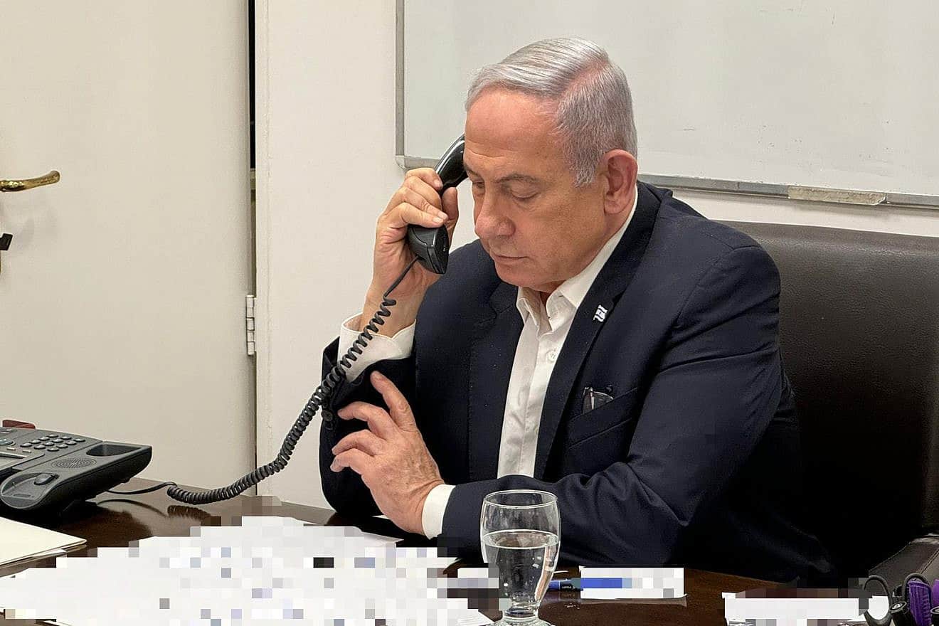 Israeli Prime Minister Benjamin Netanyahu speaks with U.S. President Joe Biden about the Iranian attack on April 14, 2024. Credit: Prime Minister’s Spokesperson.