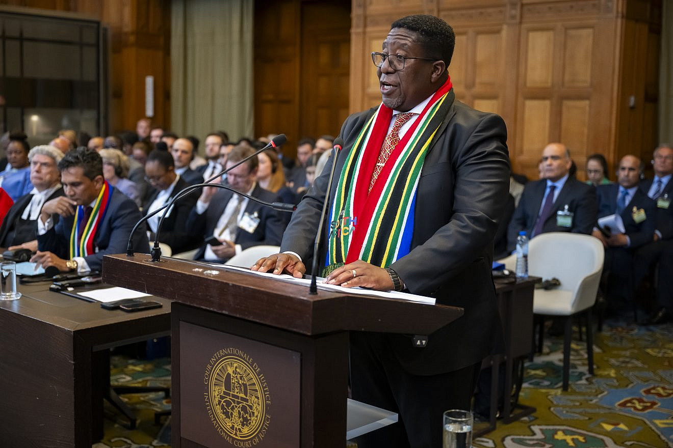 Vusimuzi Madonsela argues on behalf of South Africa and against Israel at the International Court of Justice, the principal judicial arm of the United Nations, in The Hague on May 16, 2024. Credit: ICJ.