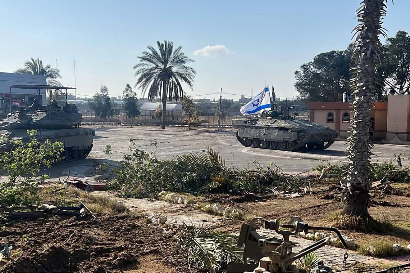 Israeli tanks roll up to the Gaza side of the Rafah crossing on May 7, 2024. Credit: IDF.