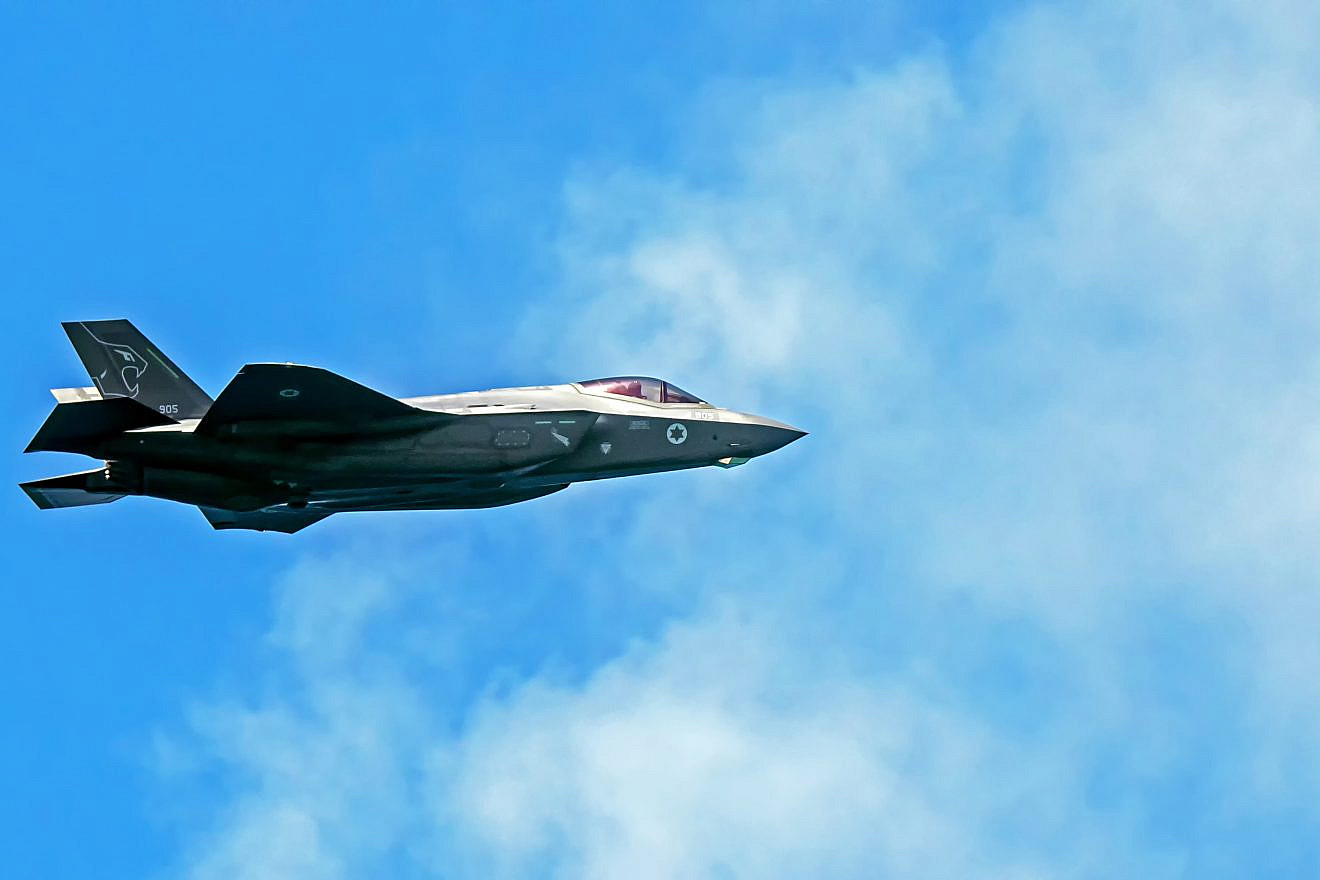 A 5th generation fighter jet of the Israeli Air Force F-35I "Adir" flies in the skies of Tel Aviv on Independence Day on May 5, 2022. Credit: Davidi Vardi/Shutterstock.
